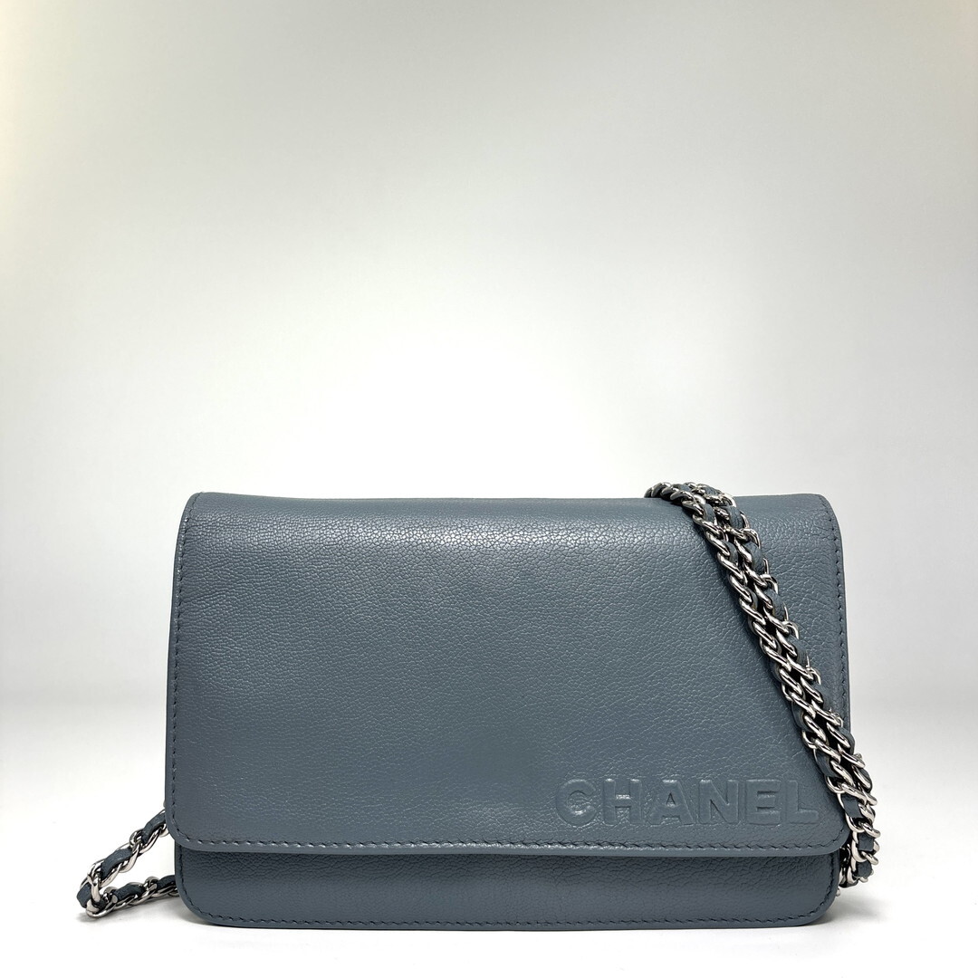 超極美品 CHANEL シャネル ロゴ チェーン ウォレット ラムスキン ショルダーバッグ レディース バッグ シール有 財布 シルバー金具 シール