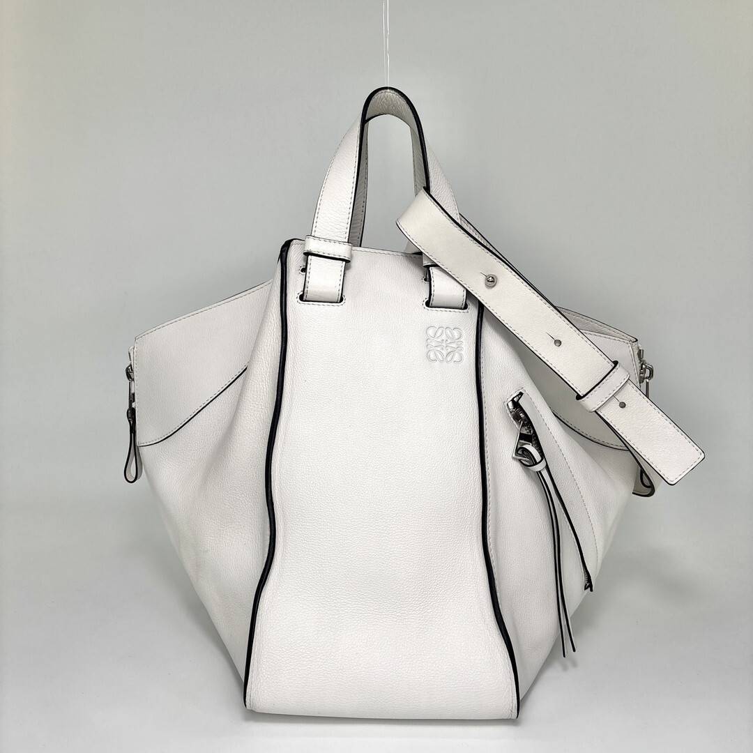 新品同様 LOEWE ロエベ ハンモック ミディアム レディース ハンドバッグ ホワイト 白 アナグラム ショルダーバッグ 2way バッグ