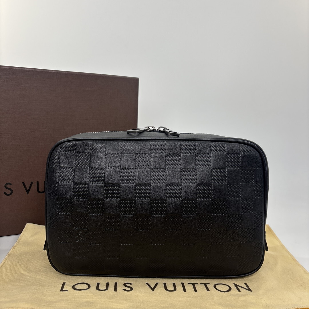 1円 未使用 Louis Vuitton ルイヴィトン ダミエ アンフィニ トゥルース トワレット レザー ブラック N23347 BA0192 セカンドバッグ