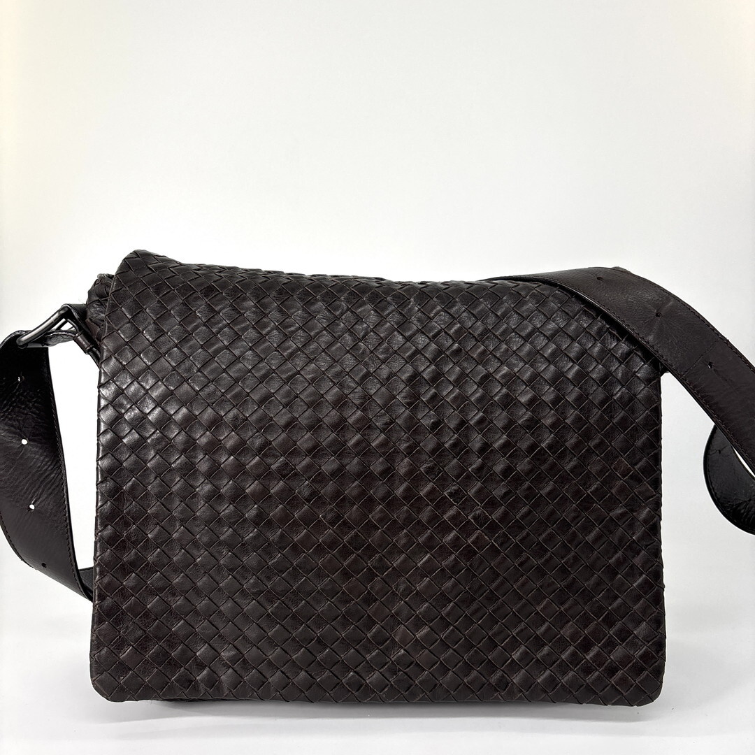 1円 超極美品 BOTTEGA VENETA ボッテガヴェネタ バッグ / イントレチャート ショルダー バッグ / ブラウン メンズ メッセンジャーバッグ