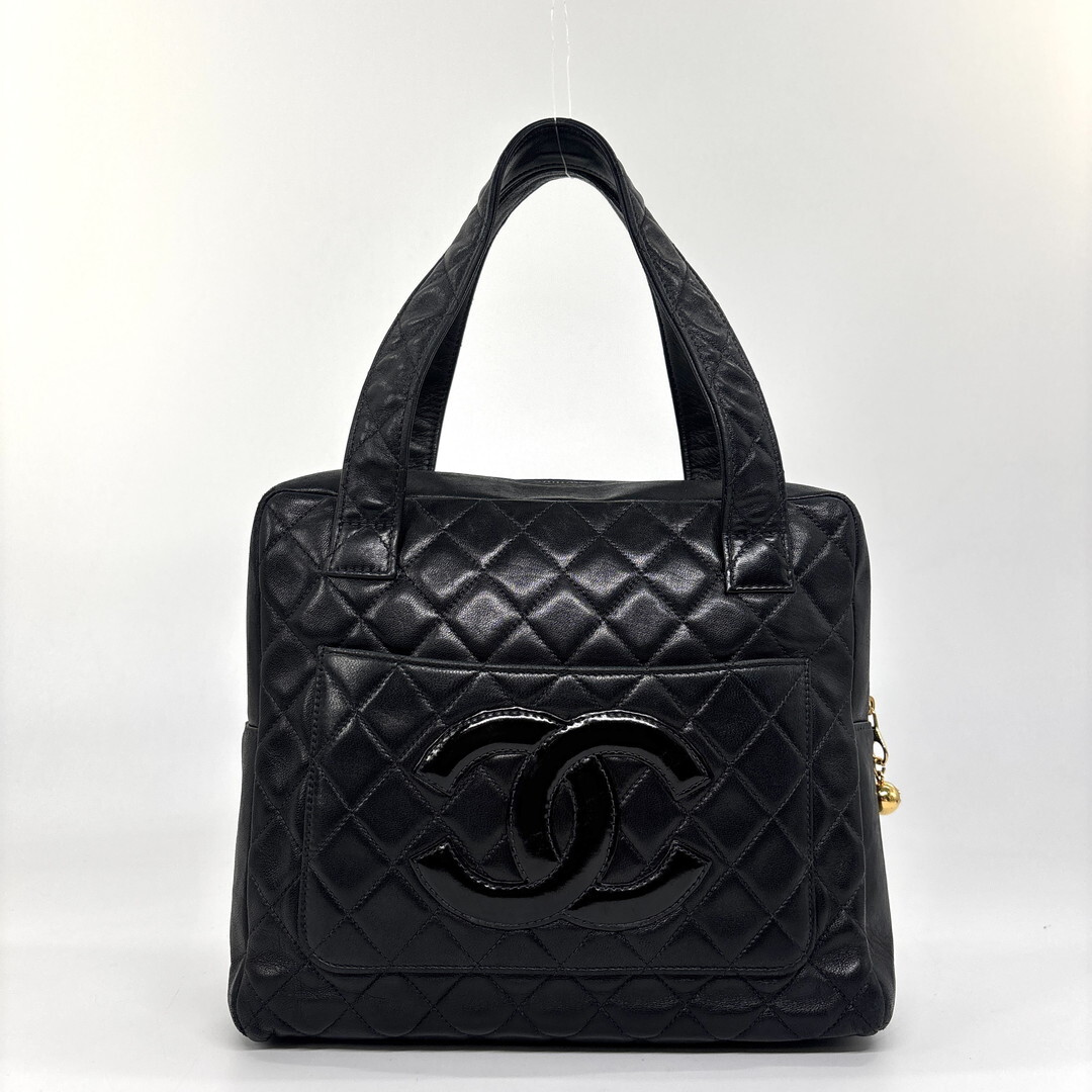 超極美品 CHANEL シャネル ラムスキン ココマーク ハンドバッグ トートバッグ ゴールド金具 レディース ブラック 黒