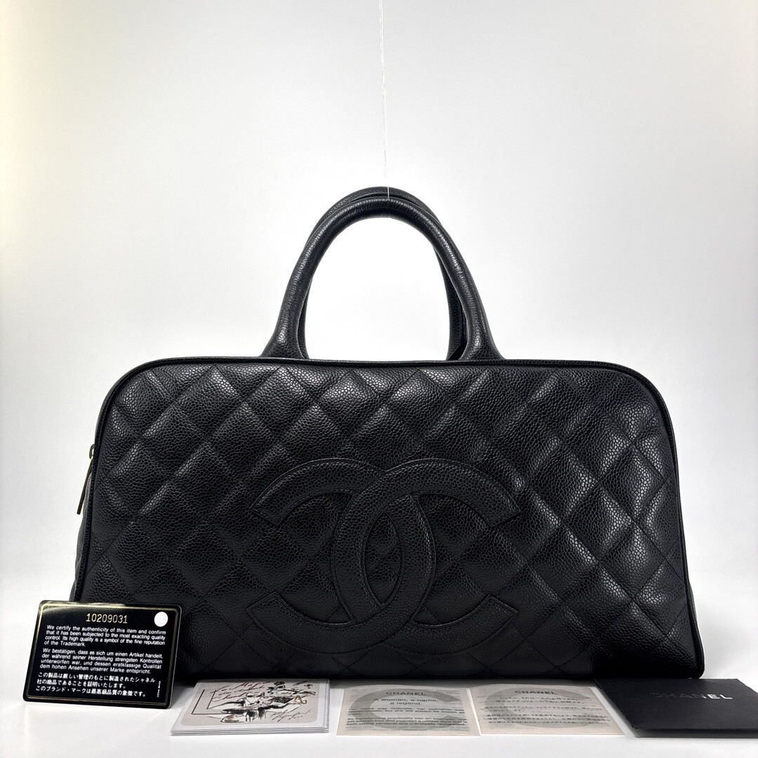 新品同様 CHANEL シャネル マトラッセ キャビアスキン ハンドバッグ ボーリングバッグ ブラック シルバー金具 10番台 ミニボストンバッグ