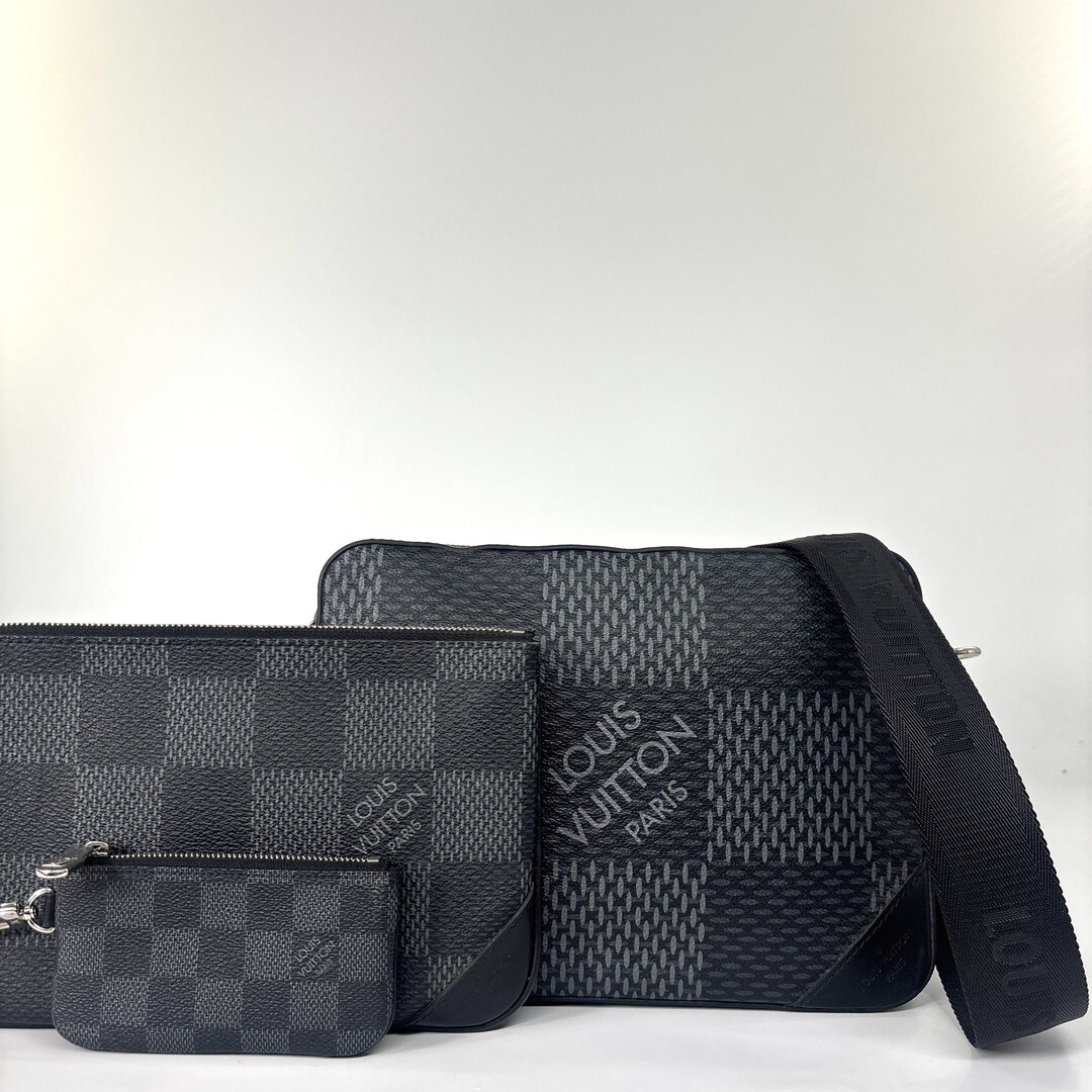 新品同様 Louis Vuitton ルイヴィトン ダミエグラフィット3D トリオメッセンジャー N50017 ブラック RFID反応 ショルダーバッグ