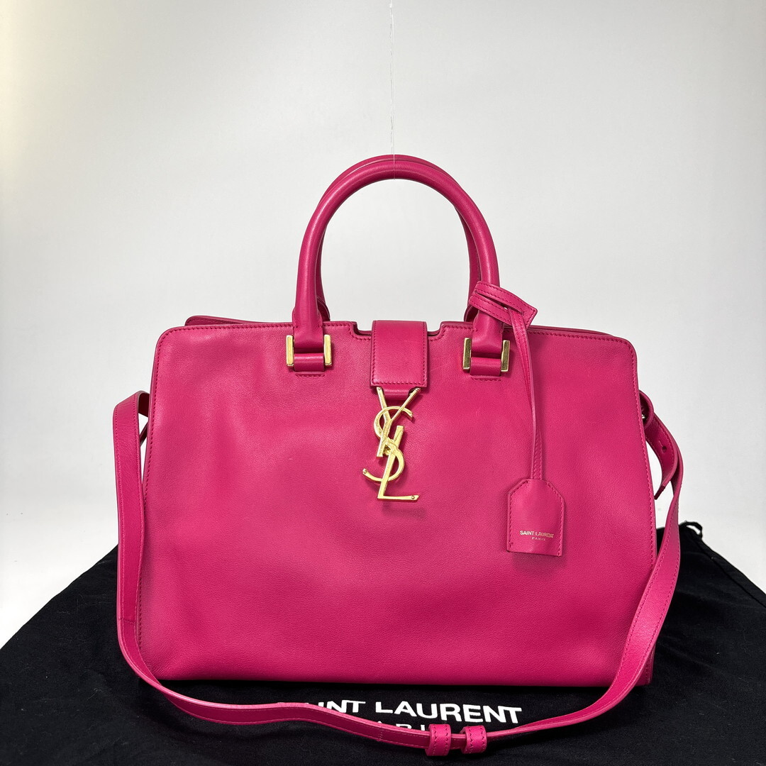 新品同様 SAINT LAURENT PARIS サンローランパリ カバス ハンドバッグ 2WAYバッグ ピンク レザー G金具 ショルダーバッグ レディース
