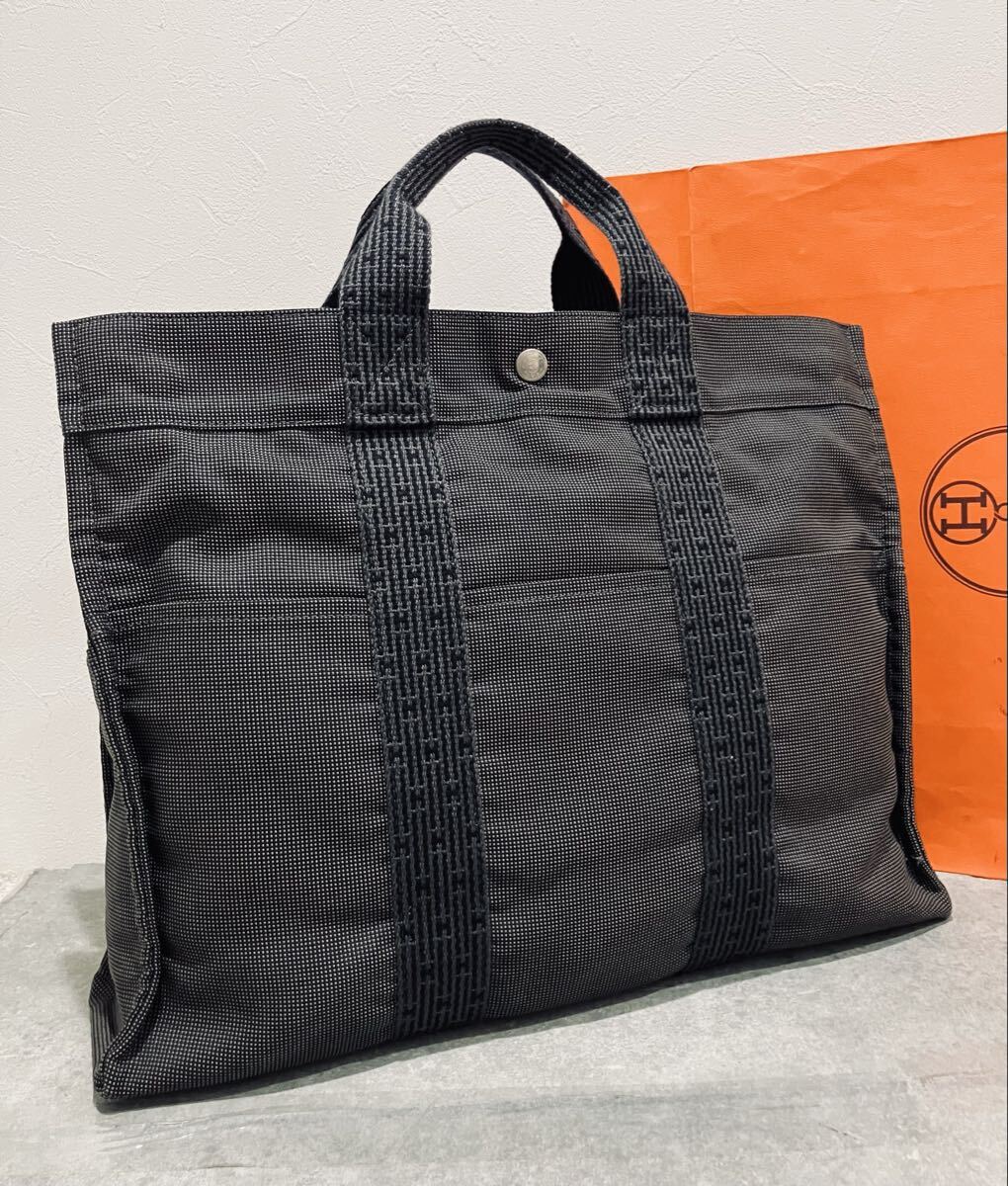 HERMES ● 極美品 パドロック付き エルメス エールライン MM トートバッグ グレー トート バッグ ハンドバッグ