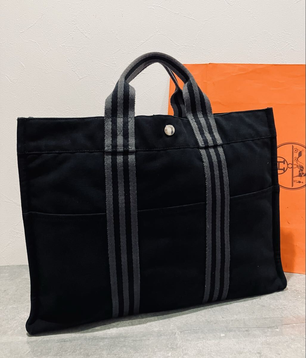 HERMES ● 極美品 エルメス フールトゥ MM トートバッグ 黒 ハンドバッグ トート バッグ ブラック