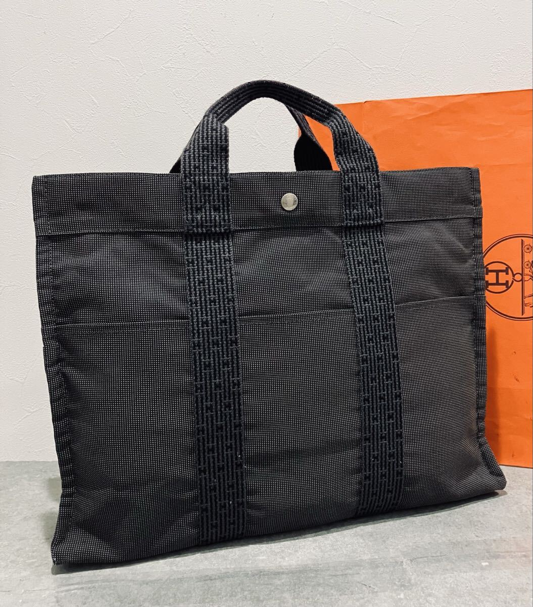 HERMES ● 新品同様 ★ エルメス エールライン グレー MM トートバッグ ハンドバッグ トート バッグ