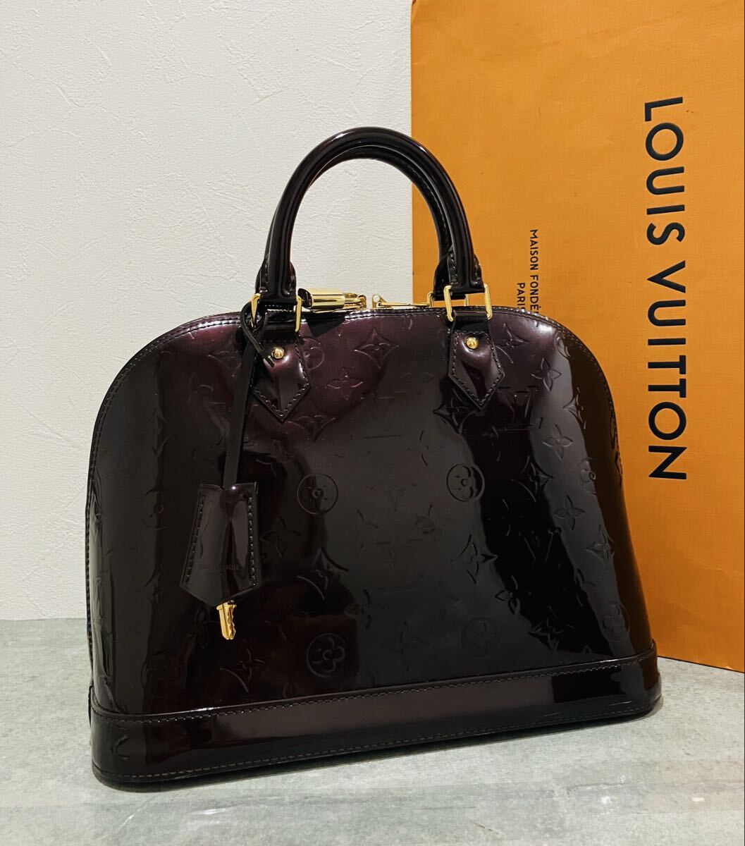 LOUIS VUITTON 極上美品 モノグラム ヴェルニ アマラント バッグ ルイ・ヴィトン アルマ レザー バック パドロック クロシェット 付属