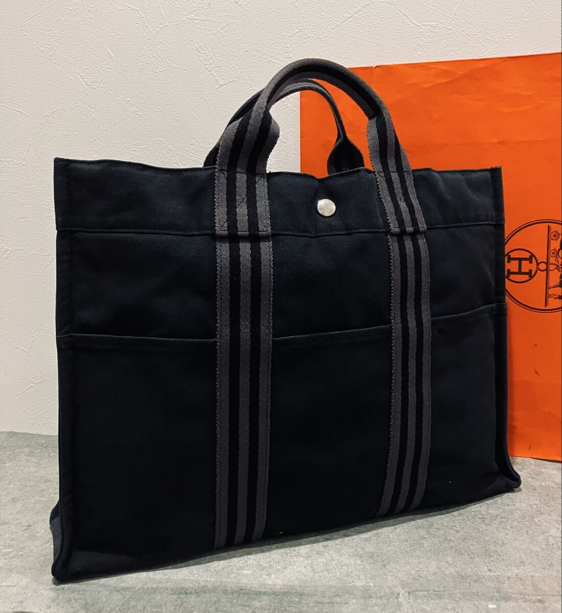 HERMES ● 極美品 エルメス フールトゥ MM トートバッグ 黒 ハンドバッグ トート ブラック バッグ
