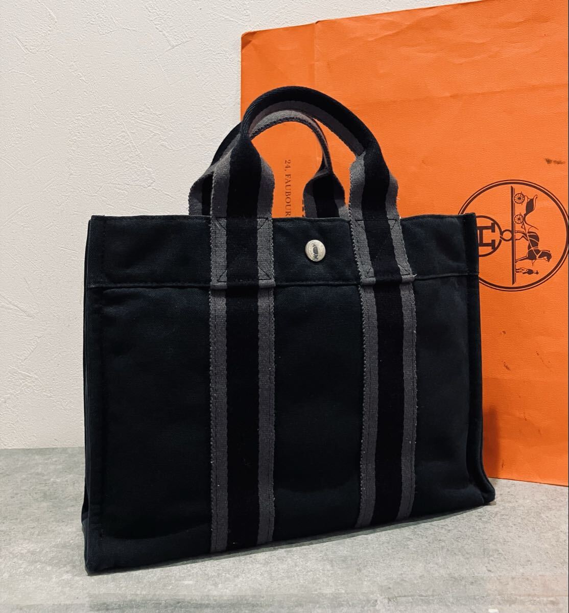 HERMES ● 超美品 エルメス PM トートバッグ 黒 ハンドバッグ ブラック フールトゥ トート バッグ