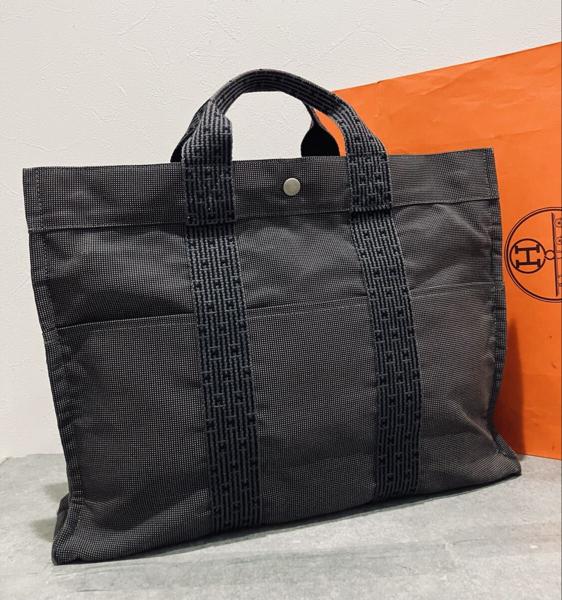 HERMES ● 超美品 エルメス エールライン グレー トートバッグ MM ハンドバッグ トート バッグ