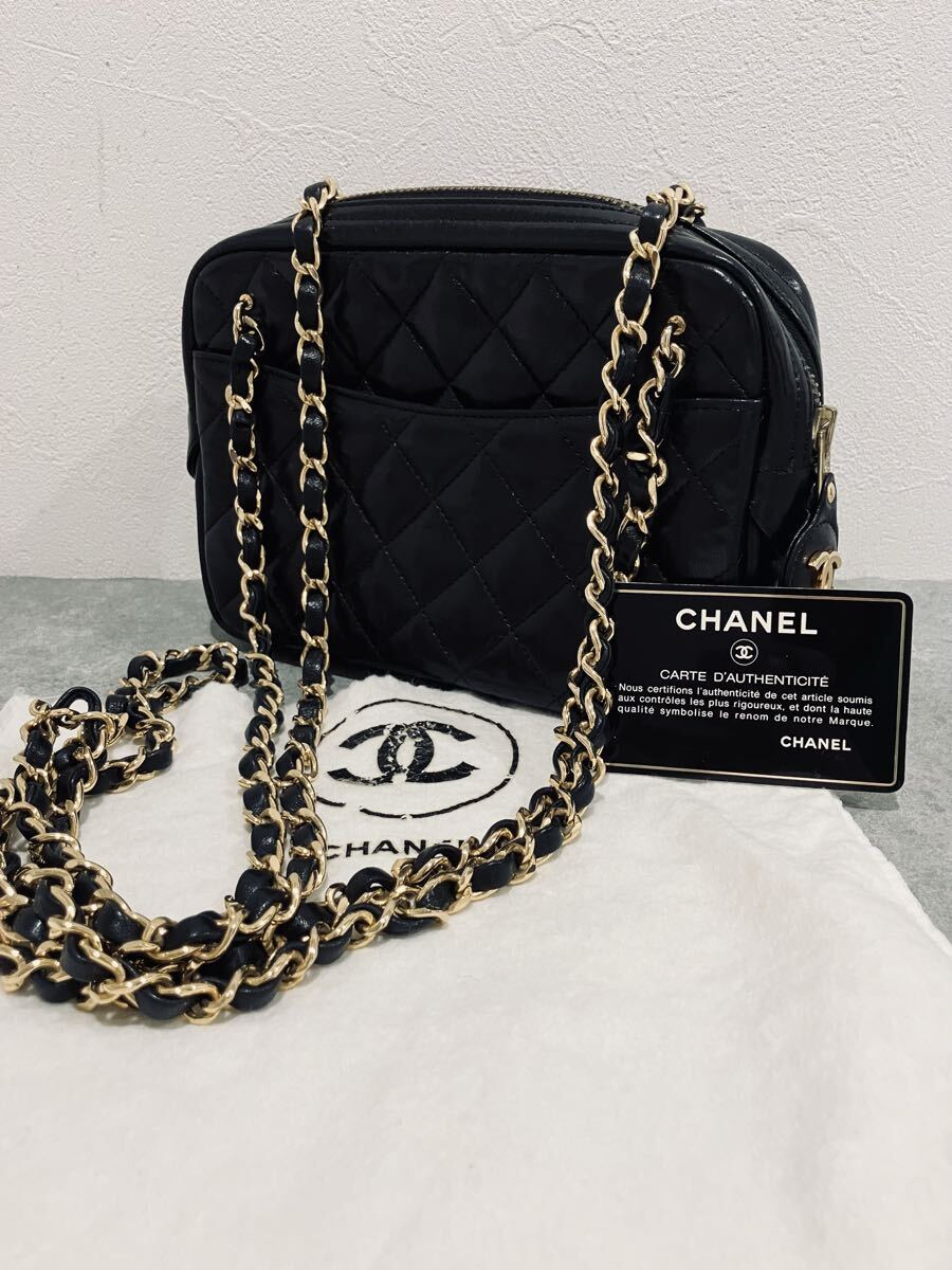 CHANEL ● 極上美品 シャネル マトラッセ チェーンショルダーバッグ ブラック レザー 黒 バッグ
