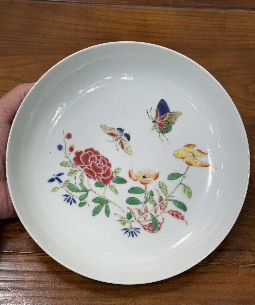 中国古美術 時代物 清時代 粉彩 皿 古美術 唐物 古賞物 置物 古陶磁器 口径21cm h15