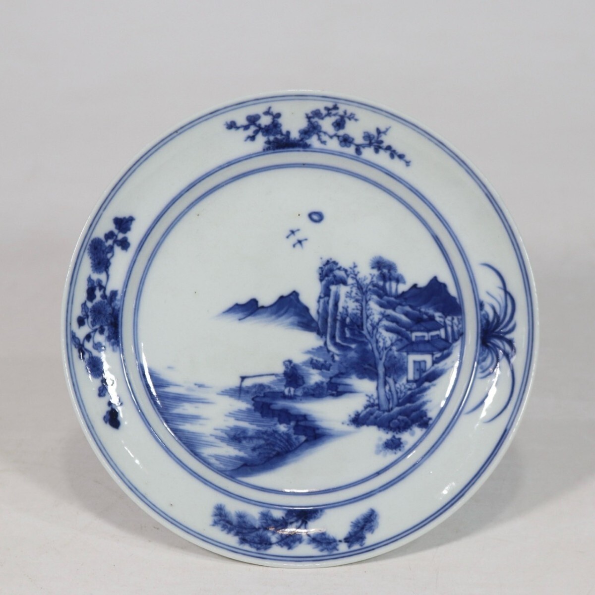 中国古美術 時代物 清時代 青花 皿 古美術 唐物 古賞物 置物 古陶磁器 口径15.3cm w7