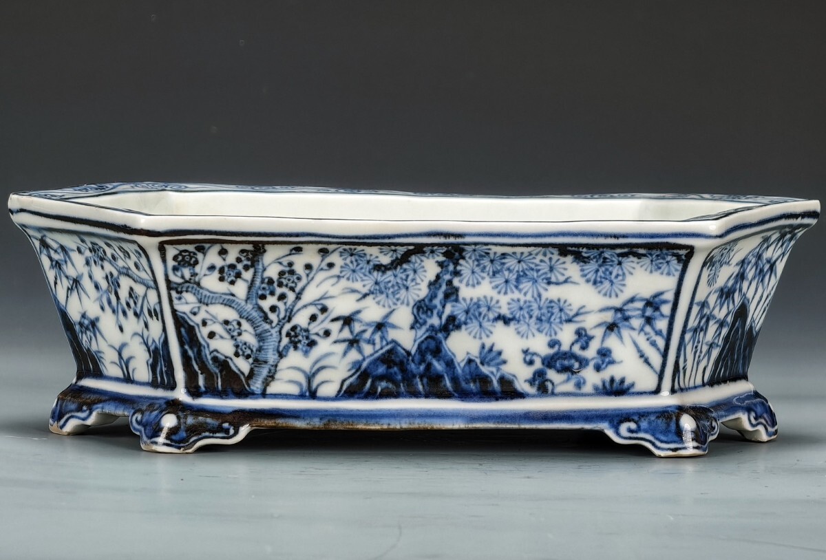 中国古美術 骨董品 古玩 明時代 青花 水仙鉢 盆栽鉢 唐物 当時物 w8