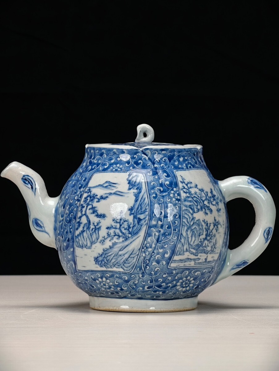 中国古美術 時代物 清時代 青花 急須 古美術 唐物 古賞物 置物 古陶磁器 高さ21cm幅31cm w58