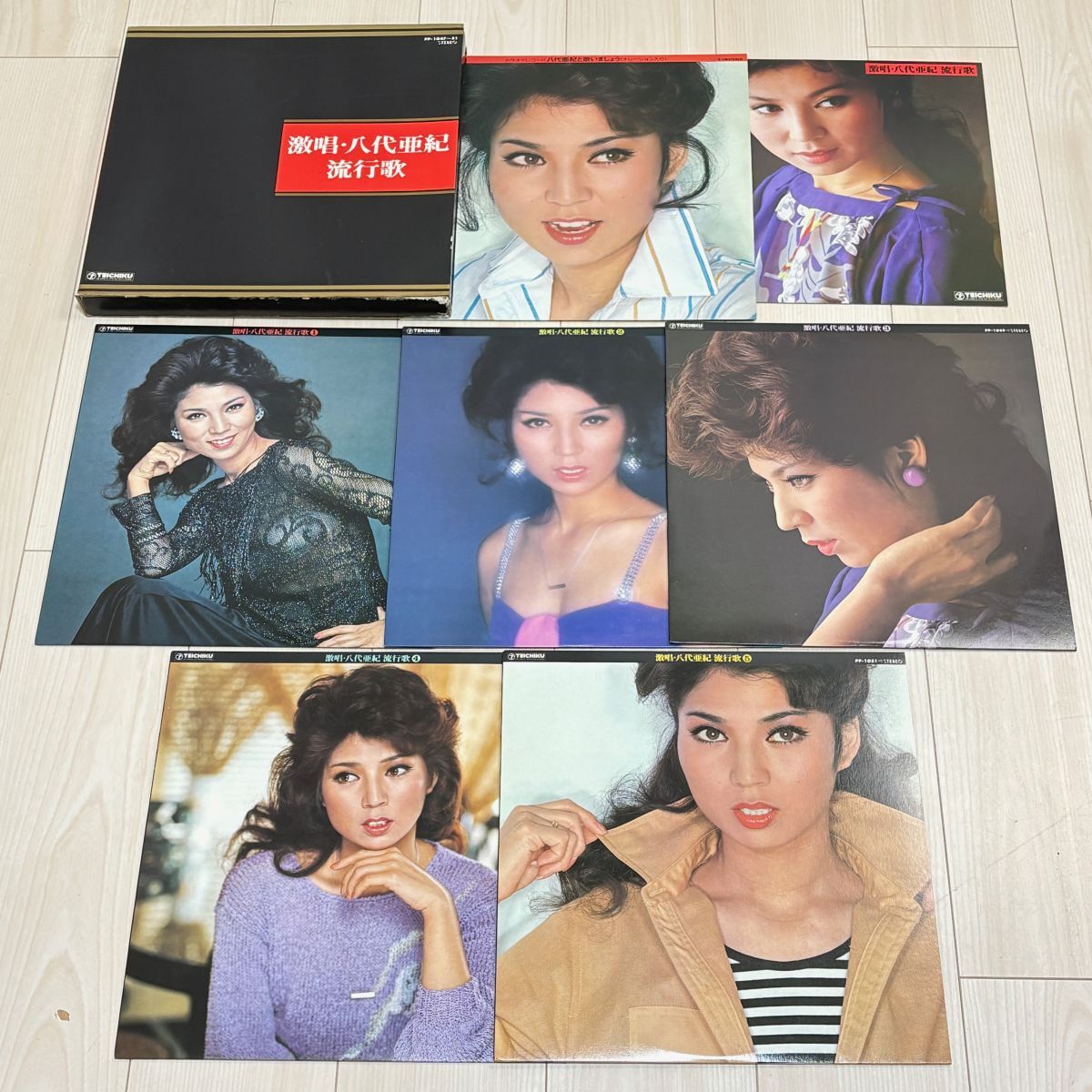 八代亜紀 激唱 流行歌 LP 5枚組BOX+特典盤 計6枚 PP-1047~51 演歌 昭和歌謡 女性演歌 帯付 当時物 中古　レコード