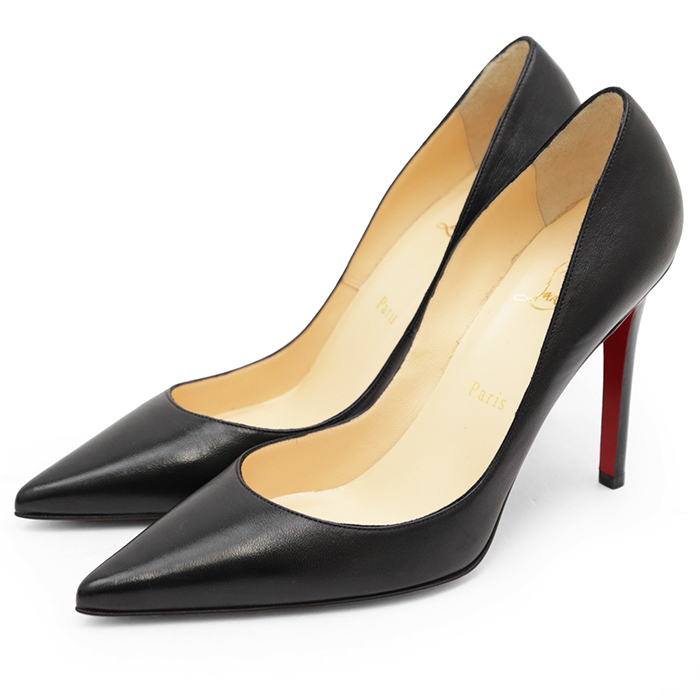 SALE【新品同様】Christian Louboutin クリスチャンルブタン パンプス 38.5 レディース NEW DECOLTISSIMO 100 NAPPA レザー 箱付属 黒 赤