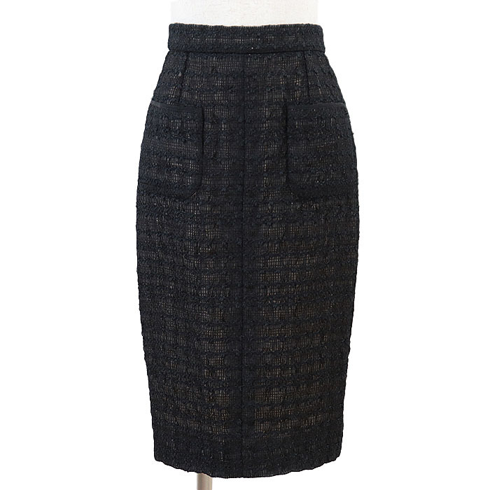 【美品】CHANEL シャネル タイトスカート P43711 ツイード メッシュ ボトムス レディース サイズ 36 ブラック 黒 フランス製
