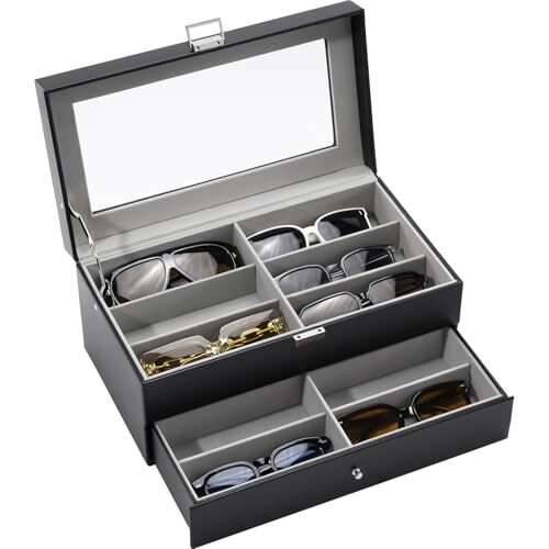 ★新品★[ProCase] サングラスケース[12本用]、メガネ・アクセサリー収納ボックス 2段式、ガラス蓋、眼鏡・ジュエリ管理 