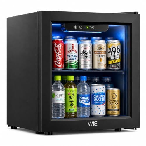 ★新品★WIE 冷蔵庫 36L コンプレッサー式 小型 ガラスドア 4～16℃温度調節 自動霜取り 左右開き タッチパネル LED