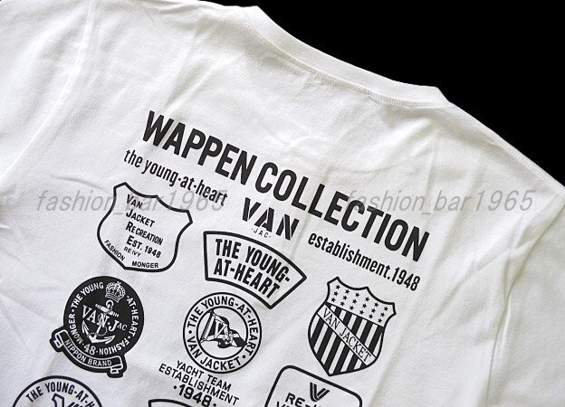 希少★VAN JAC ヴァンヂャケット★ワッペンコレクション バックプリント☆ヘンリーネック Tシャツ ホワイト/ ノベルティ サマーアイビー 