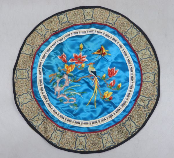 中国美術 花鳥図刺繍 古裂 古布 清朝 TK156