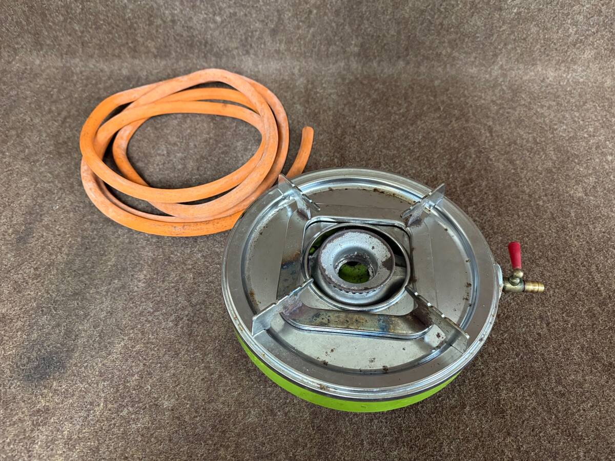 100 1F／一口ガスコンロ UL-6 LPガス用 ホース付 ブリヂストン 丸型 卓上 業務用 家庭用 昭和レトロ グリーン 緑 1口