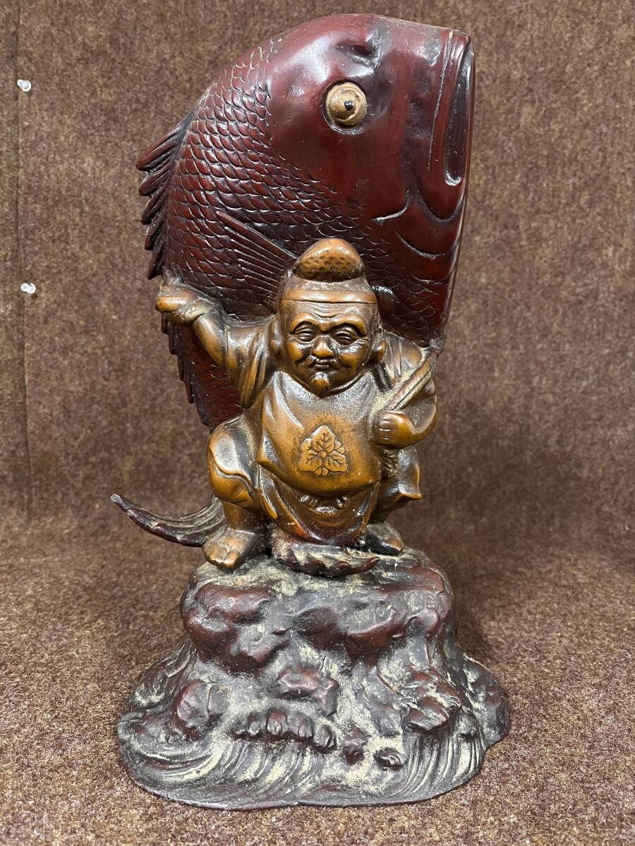 100*葉★7.5㎏ 恵比寿様 鯛 大型置物 七福神 縁起物 商売繁盛 開運 材質不明 オブジェ レトロ