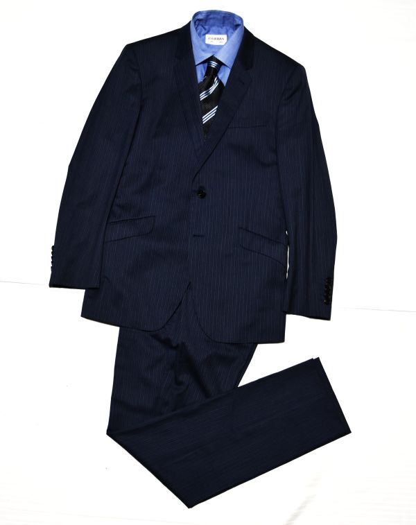 139★Paul Smith×Loro Piana★ポールスミス×ロロピアーナ★一目でわかる高級感#ネイビー＃一流のビジネスマンに合う着心地良い2釦スーツL