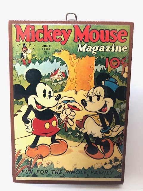 ☆TDL◆Disney木製壁掛インテリア アンティーク調プレート Mickey Mouse Magazine 1936 No.9 vol.1 ミッキーマガジン表紙の木製壁飾り☆ 