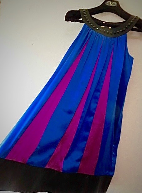 ●美品 BetseyJohnson/ベッツィージョンソン/青黑紫のシルクドレス/ワンピース　M /パーティー/式典