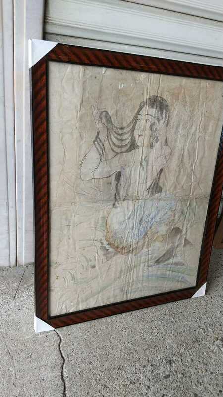 古い 人魚画？ 美人 美女 人魚 マーメイド画 マーメイド 横43.５cm縦55.5cm 