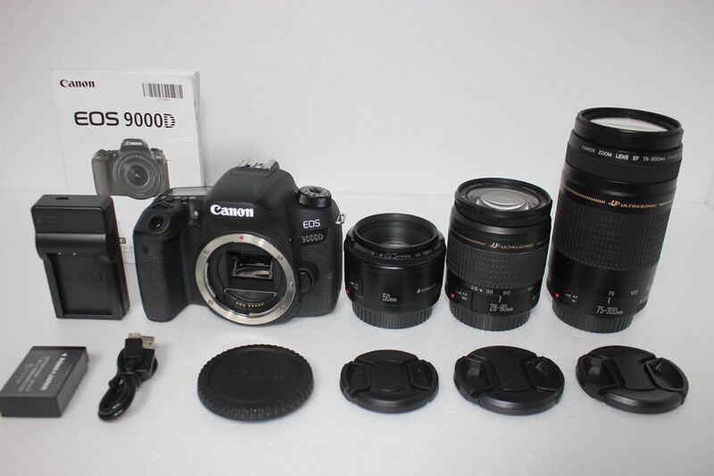 保証付　Canon EOS 9000D 標準&望遠&単焦点トリプルレンズセット