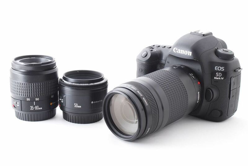 キャノン Canon EOS 5D Mark IV標準&望遠&単焦点トリプルレンズセットCanon EF35-80㎜ EF75-300㎜ USM EF 50㎜1:1.8 II ☆242☆