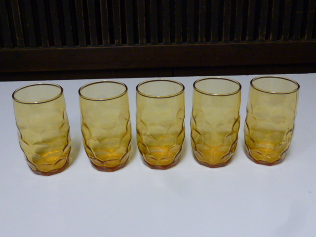 昭和レトロ　アデリア グラス セット インテリア ディスプレイ キッチン アンティーク タンブラー 雑貨 アンバー 琥珀