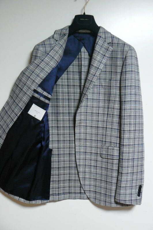 size:50R◆BOGLIOLI◆66%linen 34%cotton◆灰紺青◆SFORZA◆春夏◆ボリオリ ツイード ジャケット◆良質 天然素材◆gray/navy/blue