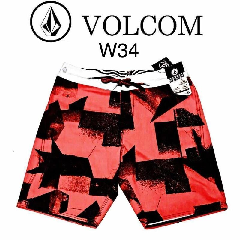 新品◆VOLCOM/ ボルコム◆ W34 STONEYS 4WAY STRETCH サーフパンツ 正規品　定価￥9800-＋税　サーフパンツ 総柄 サーフトランクス