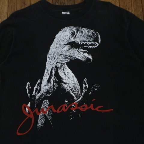 90s USA製 Jurassic 恐竜 Tシャツ L ブラック ダイナソー ジュラシックパーク ティラノサウルス イラスト スーベニア ヴィンテージ