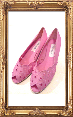 古着 ウエッジパンプス ウエッジソール ピンク レトロ used vintage パンプス 靴 シューズ pink レース 厚底