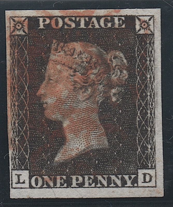***私の宝***クラッシックイギリス切手・ヴィクトリア女王1840年ペニーブラック「スコット＃1」使用済み