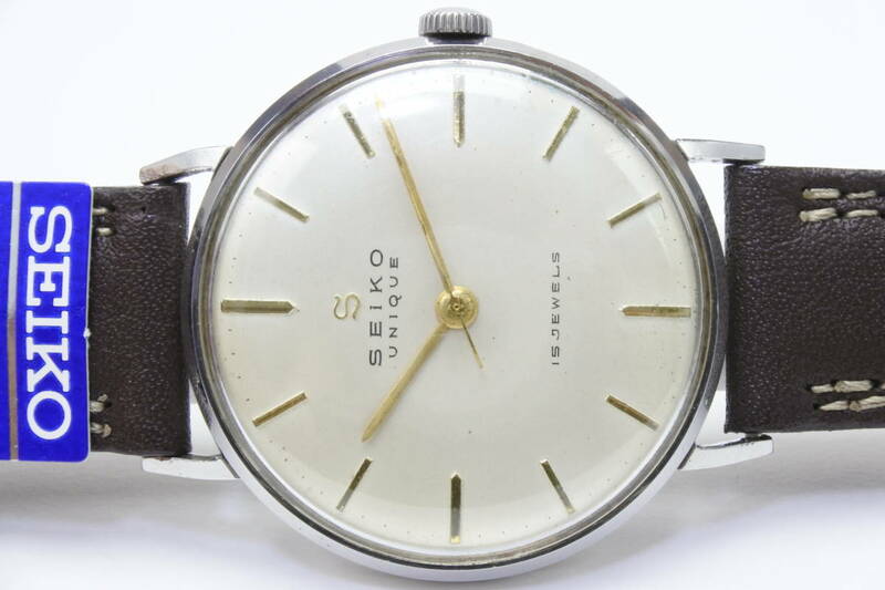 ☆☆☆1958年　運輸大臣　賞SEIKO Unique　 Sマーク　１５石　手巻紳士腕時計　純正新品ベルト　稀少珍品