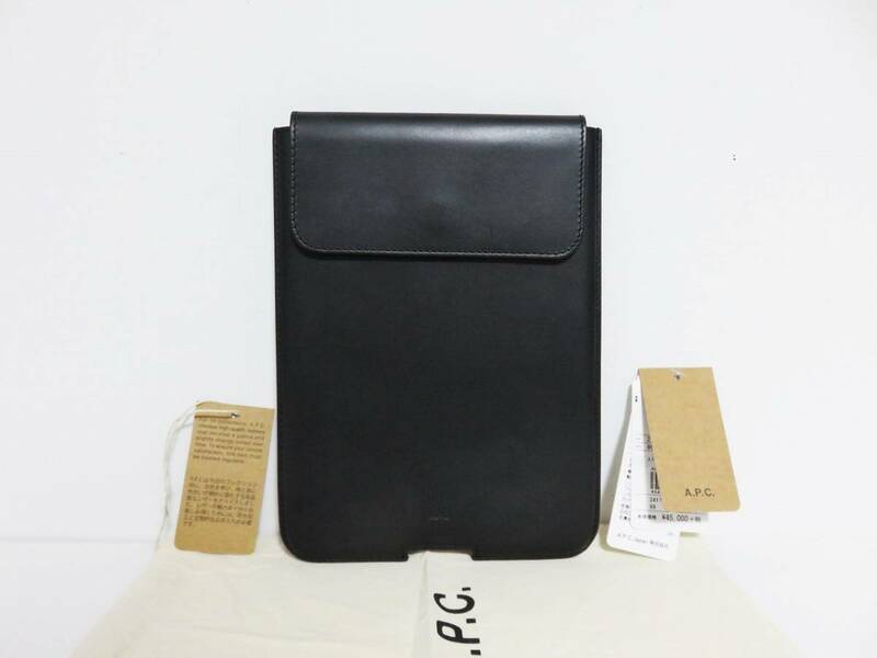 送料無料 定価4.9万 A.P.C. レザー ipad ケース ブラック 牛革 スペイン製 アーペーセー APC タブレット カバー 黒 mini pro air ミニ