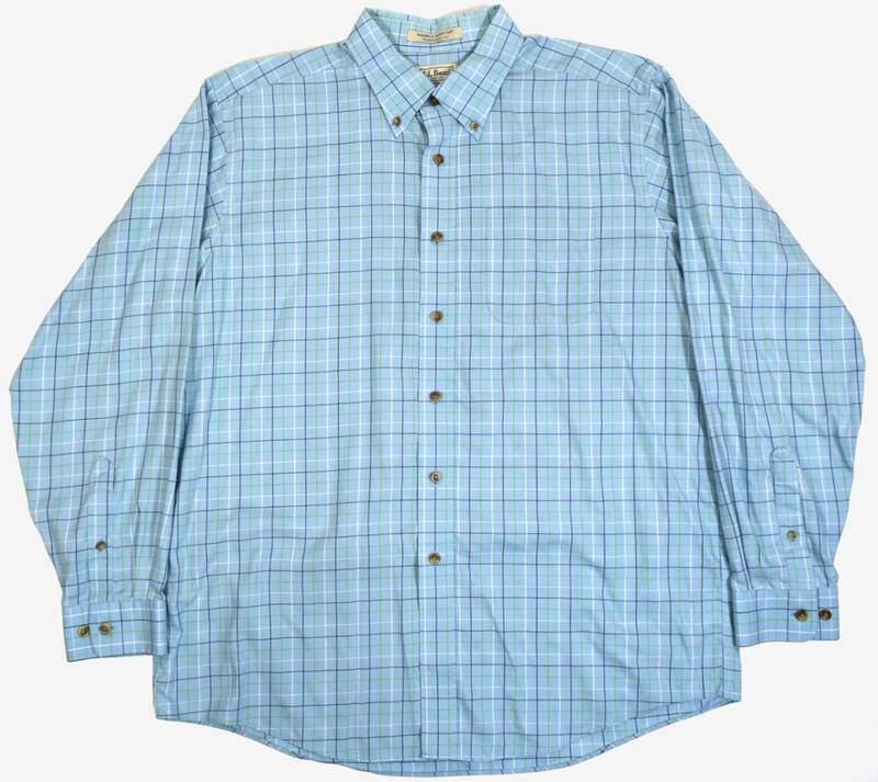 00s L.L.Bean ビッグシルエット コットンシャツ 長袖 水色 チェック柄 ライトブルー アウトドア オールドエルエルビーン