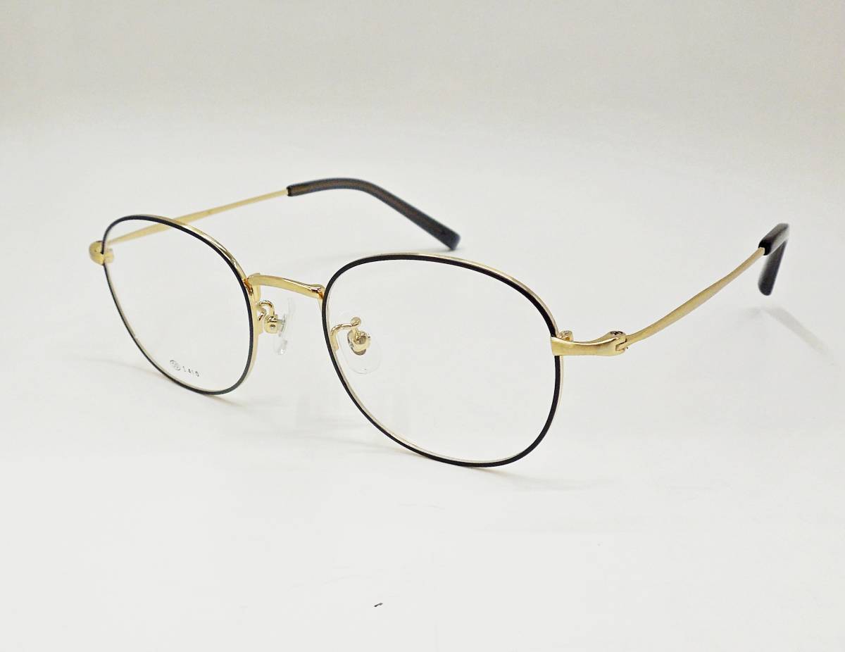 新品 DK series オーバルタイプ メタルフレーム　50サイズ　ゴールド　ネイビー転写カラー　 クラシック 　四角っぽい丸メガネ　スクエア