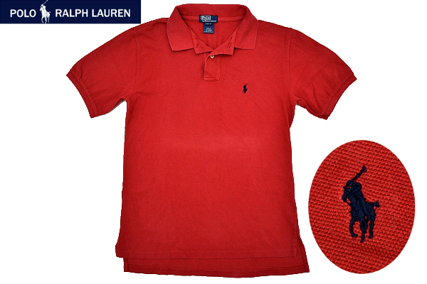 Y-2360★送料無料★Polo by Ralph Lauren ポロ ラルフローレン★ポニー刺繍 レッド赤色 鹿の子 半袖 ポロシャツ Ｓ(8-10歳) 140cm