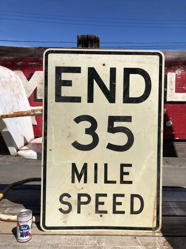即決【END 35 MILE SPEED】 91.5x61cm ヴィンテージ USA ロードサイン 大型看板 アメリカンフェンス ジャンク ガレージ 店舗ディスプレイ