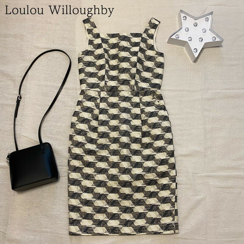 美品★厳選　定価4.6万 Loulou Willoughby ルルウィルビー　ノースリーブスクエアワンピース　立体柄