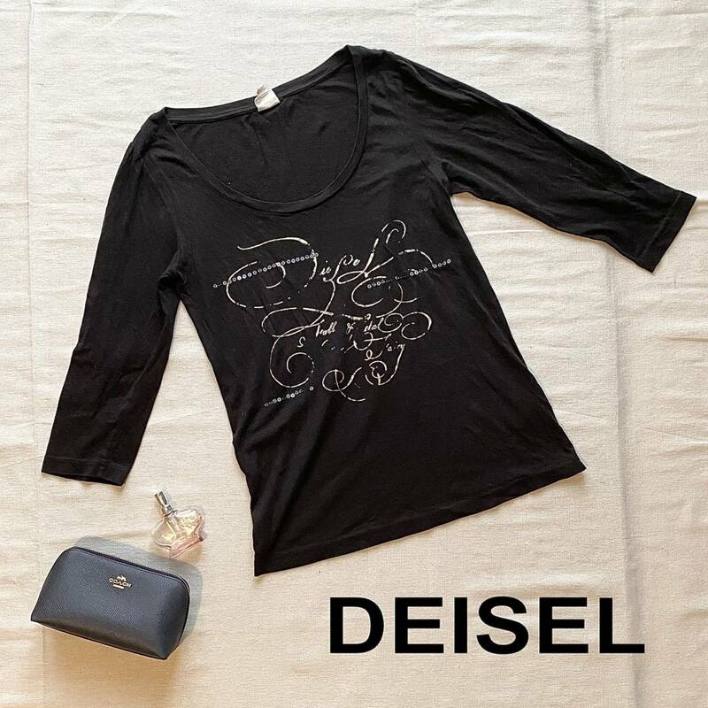 レア★厳選　定価2万　DIESEL ビックプリント 長袖シャツ スパンコール 丸首カットソー　Sサイズ