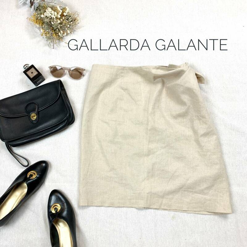 大人おしゃれ♪　gallarda galante ガリャルダガランテ　自分で絞る リボンスカート　ショートスカート 麻混スカート